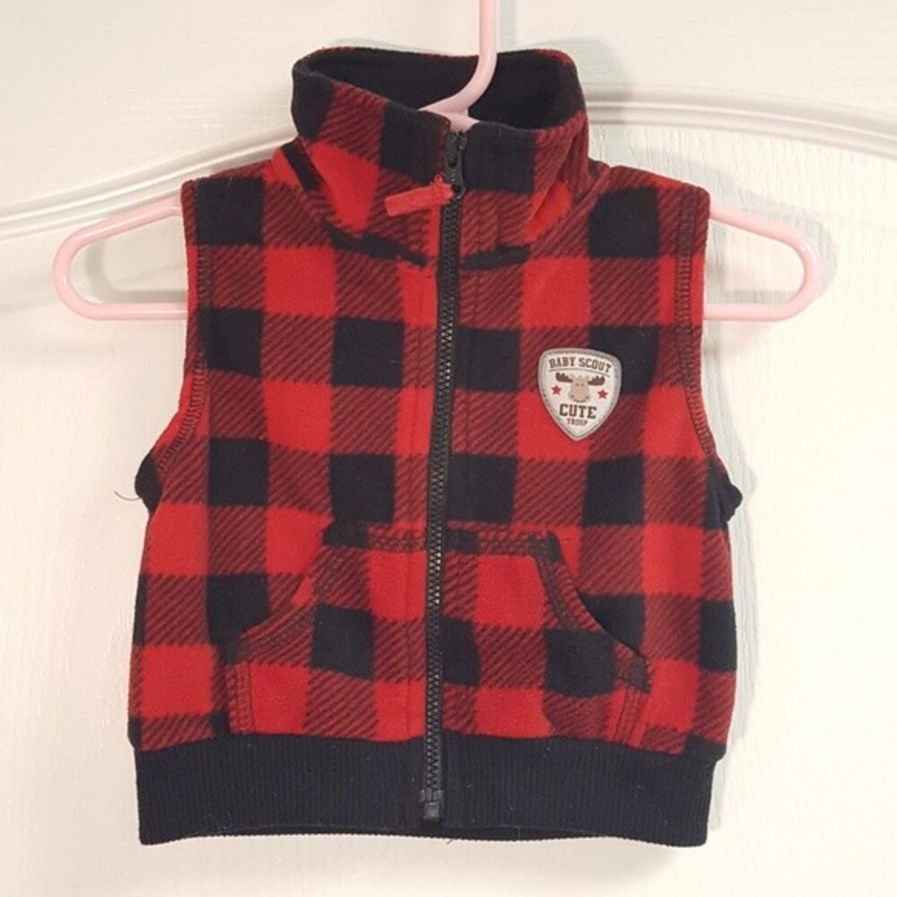 Carter's Red Buffalo Plaid Fleece Vest Zipper